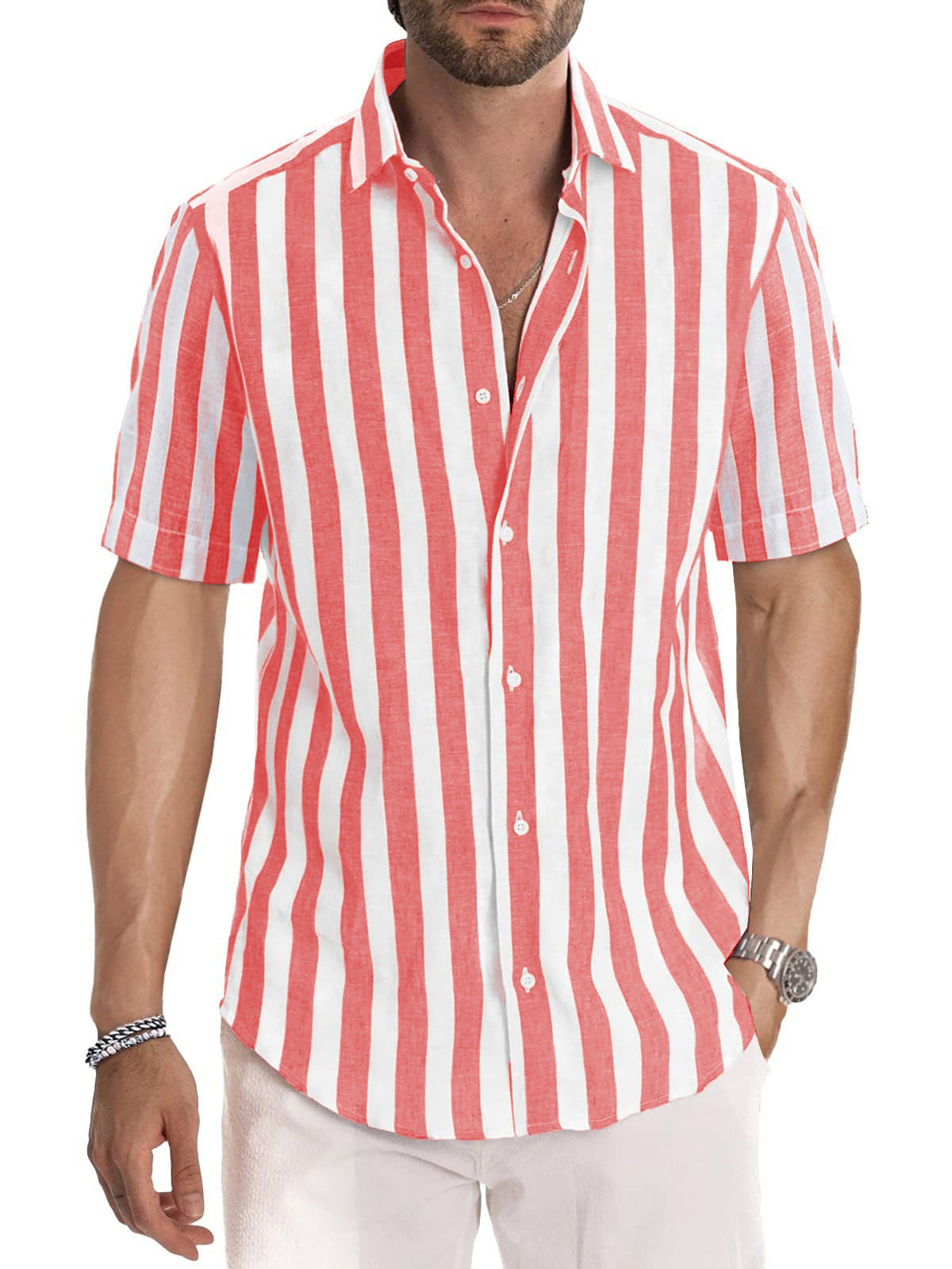 Men's shirt – Relaxed fit – Short sleeves – Cotton – Striped pattern