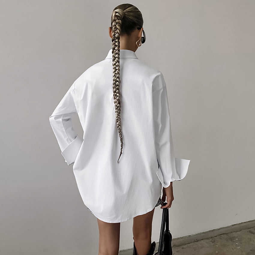 Chemise femme – Coupe oversize – Coton mélangé respirant – Manches longues