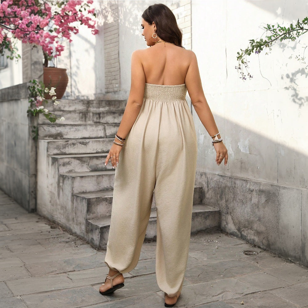 Women's jumpsuit – Loose fit – Smocked bodice – Elasticized ankles – Practical pockets