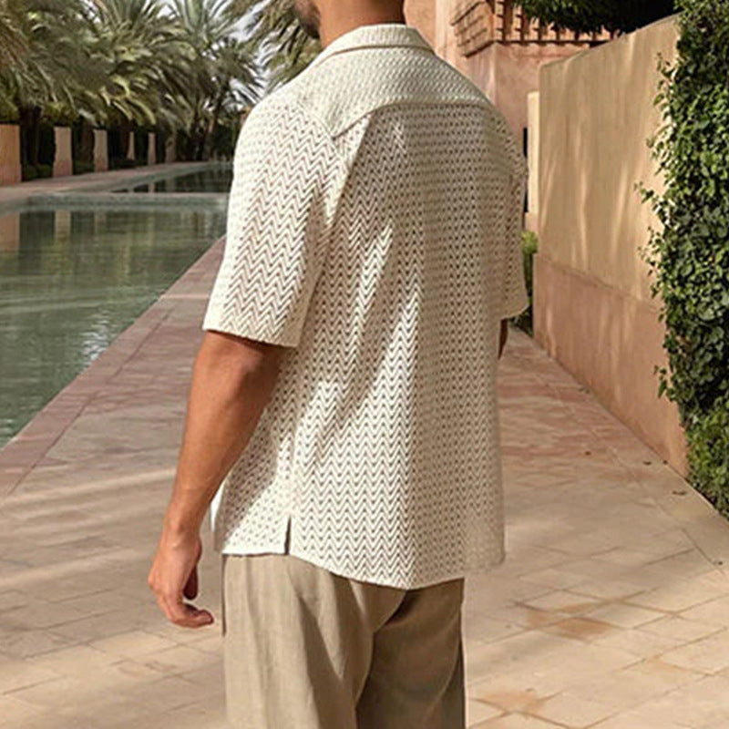 Men's cardigan – Slim fit – Lightweight knit – Short sleeves – Front button closure