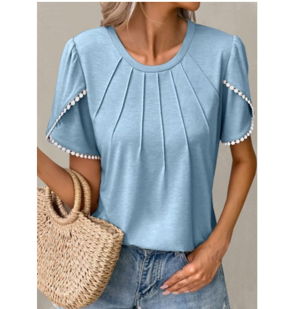 Women's T-shirt – Relaxed fit – Soft knit – Flutter sleeves – Front pleats