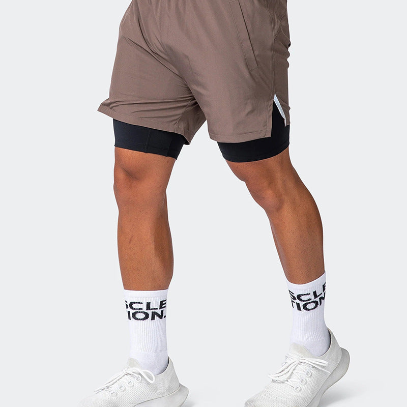 Men's sports shorts – Slim fit – Double layer – Breathable fabric – Elastic waistband