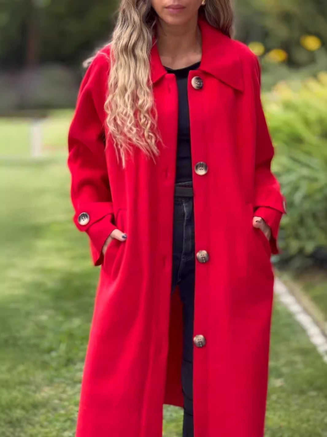 Manteau long femme – Coupe décontractée – Laine – Boutonnage frontal élégant