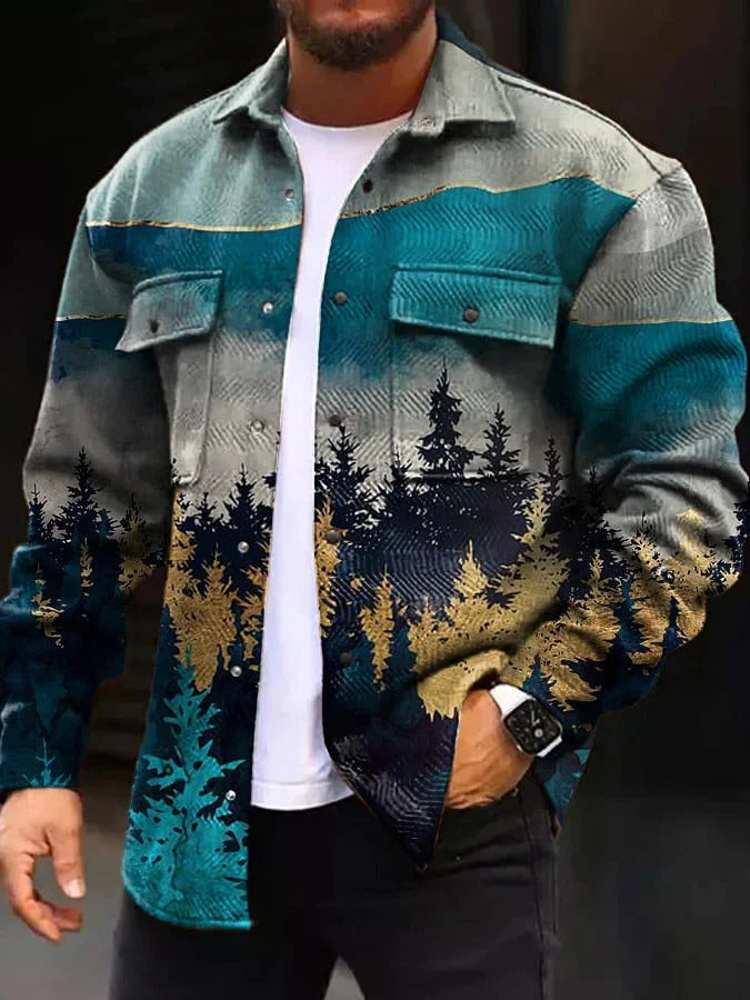Men's jacket – Straight cut – Geometric pattern – Structured cotton fabric – Casual style