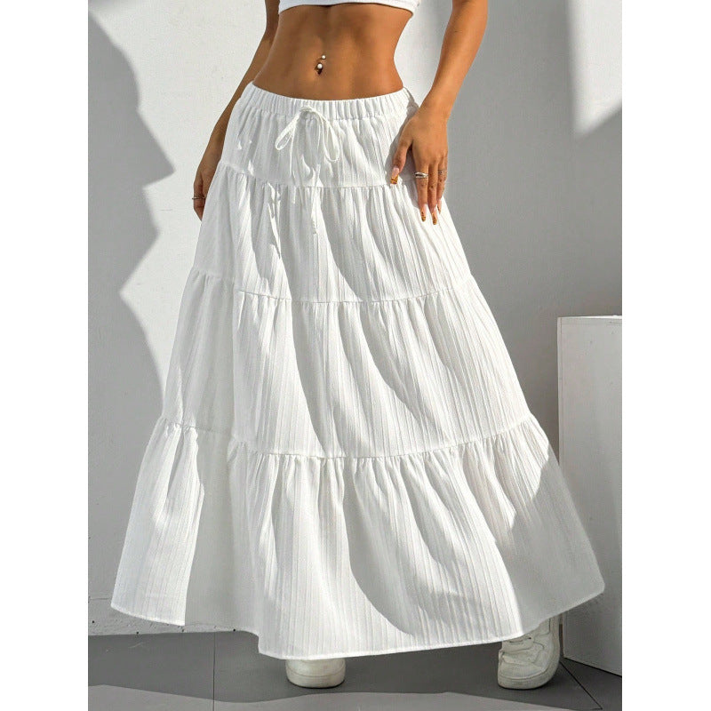 Jupe Longue Femme – Coupe Évasée – Tissu Respirant – Taille Cordon – Effet Volanté