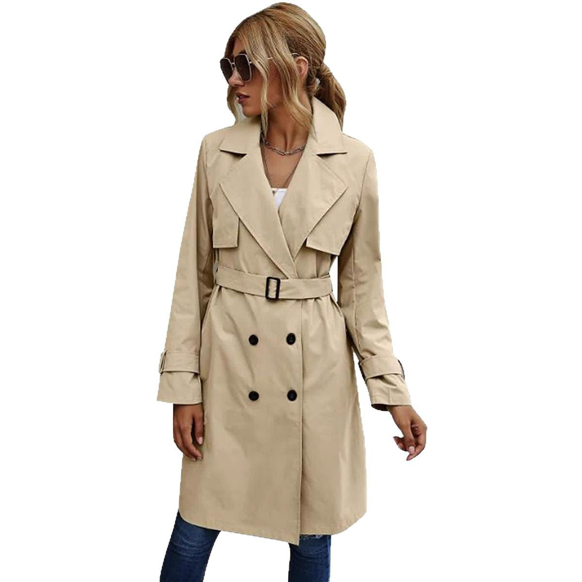 Long women's coat – Blended wool – Fitted cut – Elegant double-breasted fastening
