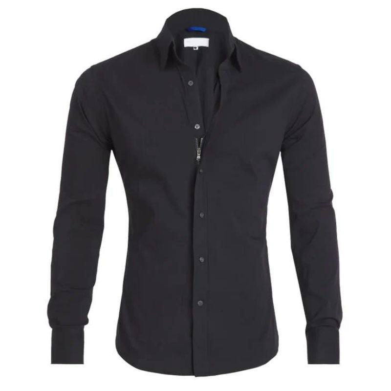 Men's zip-up shirt – Slim fit – Breathable fabric – Wrinkle-resistant – Casual chic style
