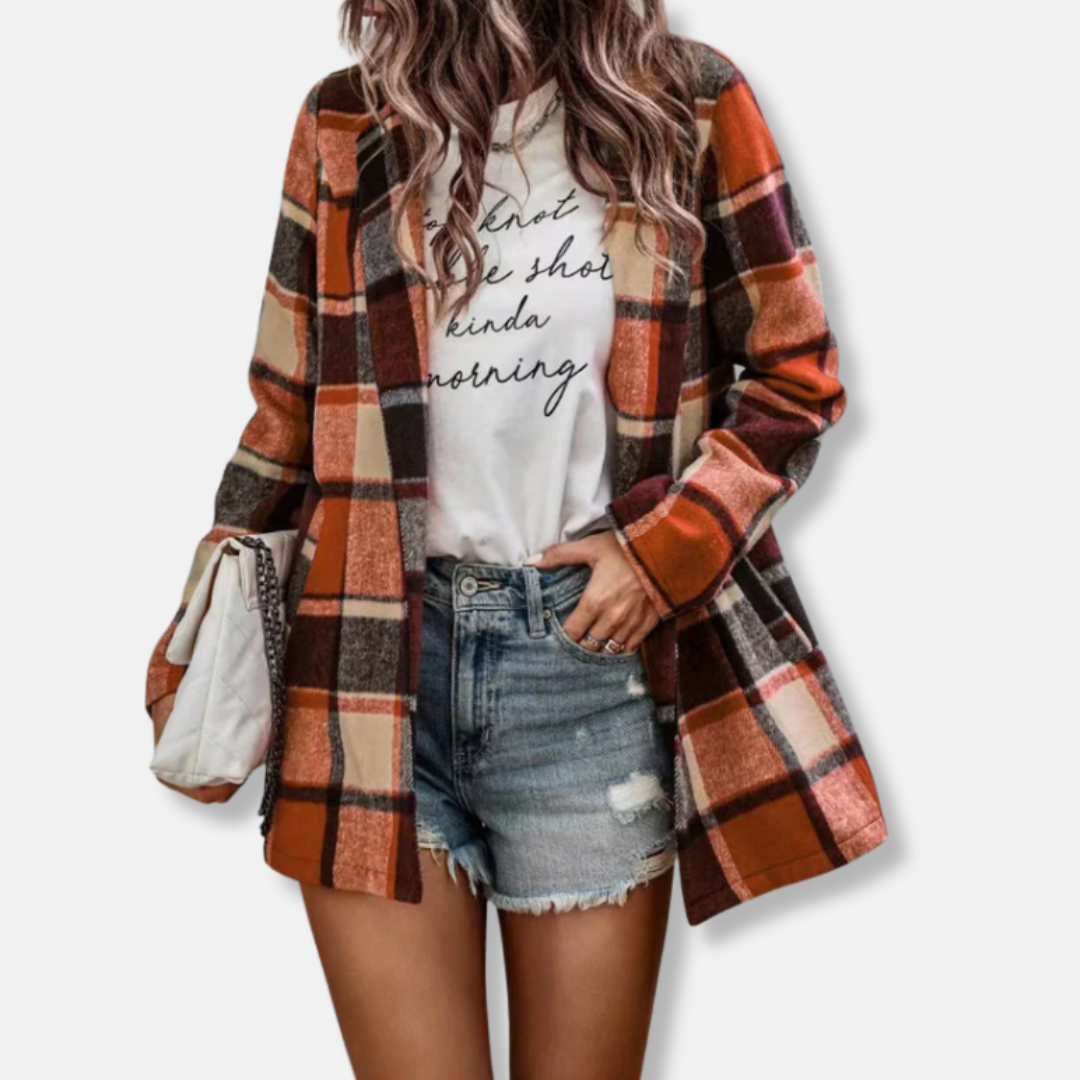 Amelia Wool Oversized Coat | Plaid Open Front Coat