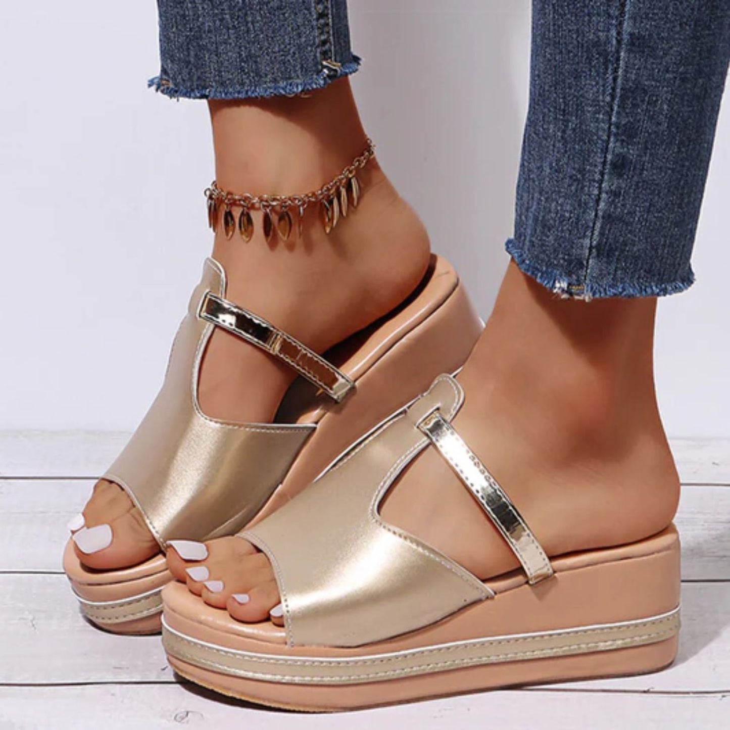 Wedge sandals women – Open toe – Soft fabric – Easy slip-on – Elegant style