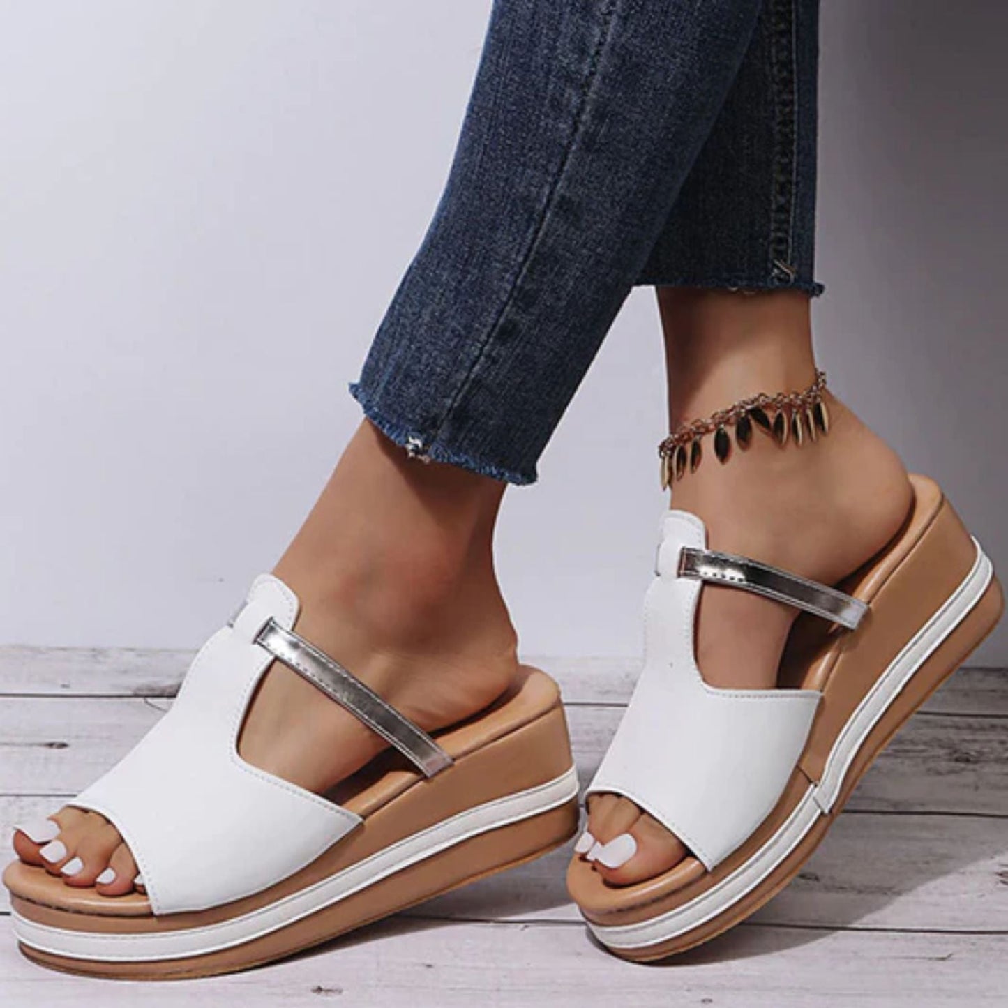 Wedge sandals women – Open toe – Soft fabric – Easy slip-on – Elegant style