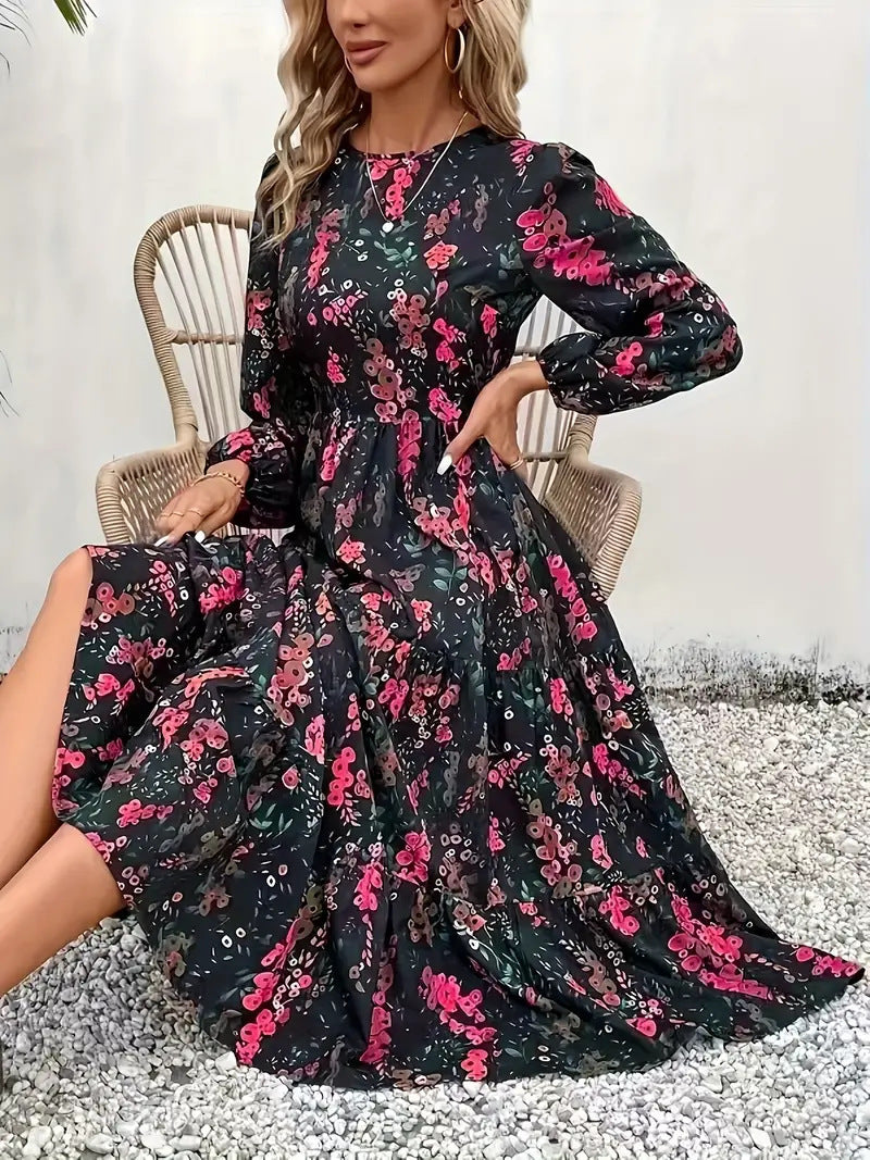 Women's midi dress – Long sleeves – Floral print – Flowing cut – Breathable fabric