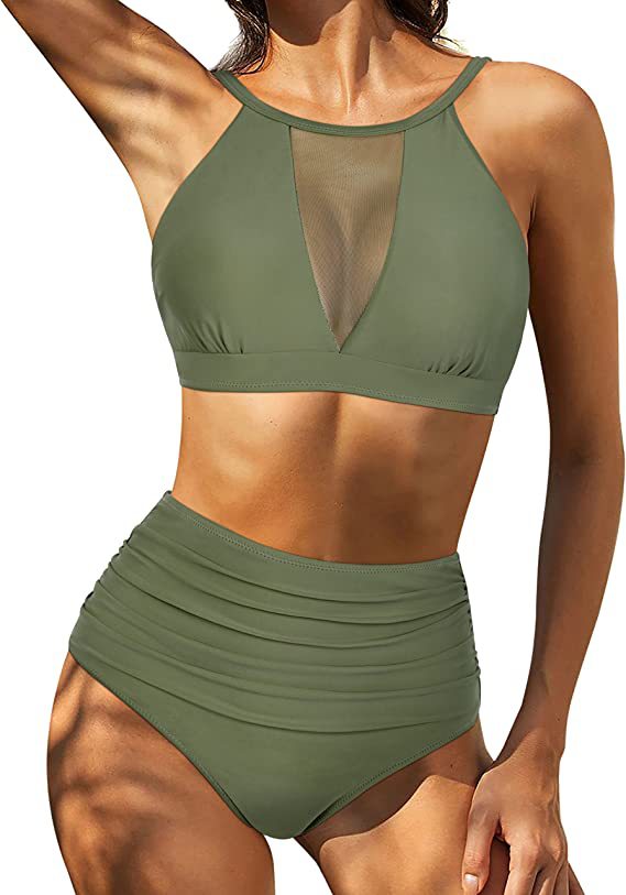 Women's bikini – High-waisted – Structured lace-up top – Openwork details – Breathable fabric