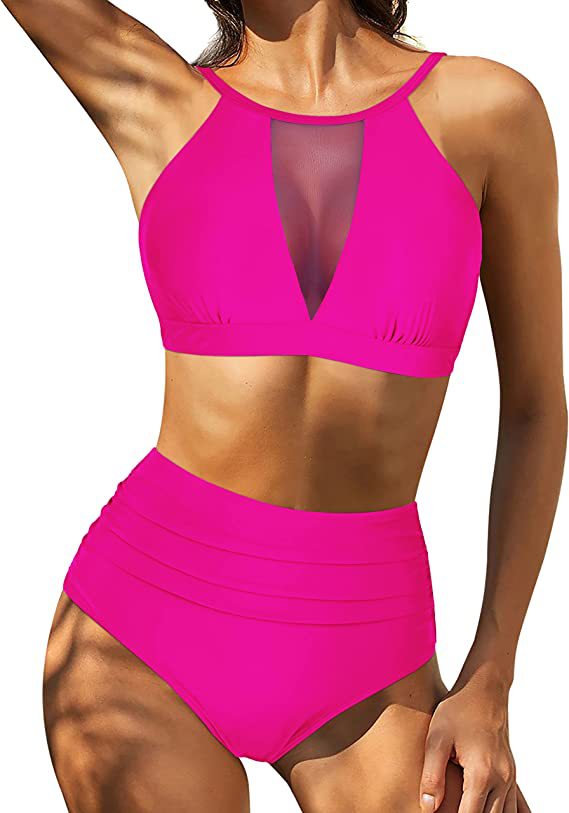 Women's bikini – High-waisted – Structured lace-up top – Openwork details – Breathable fabric