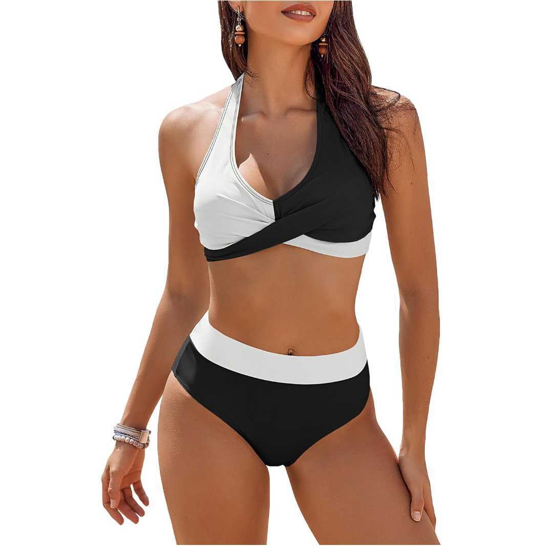 Women's bikini – Push-up top to tie at the neck – High waist – Breathable stretch fabric