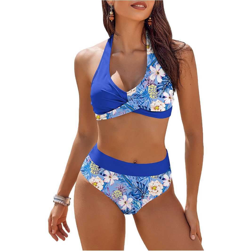 Women's bikini – Push-up top to tie at the neck – High waist – Breathable stretch fabric