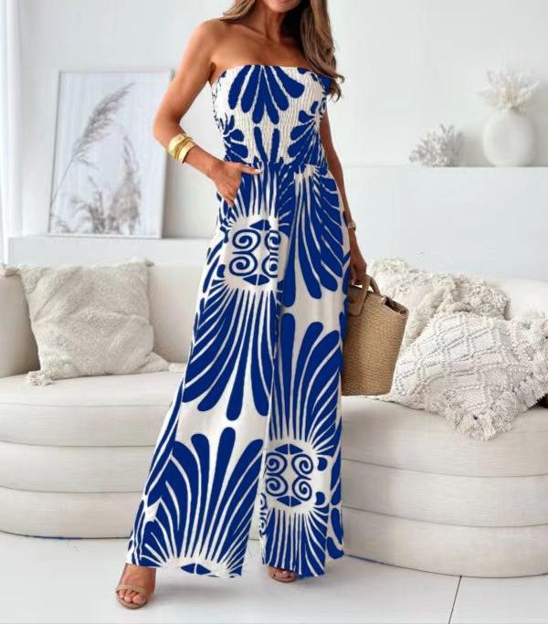 Women's Jumpsuit – Strapless – Wide Leg – Relaxed Fit – Breathable Fabric