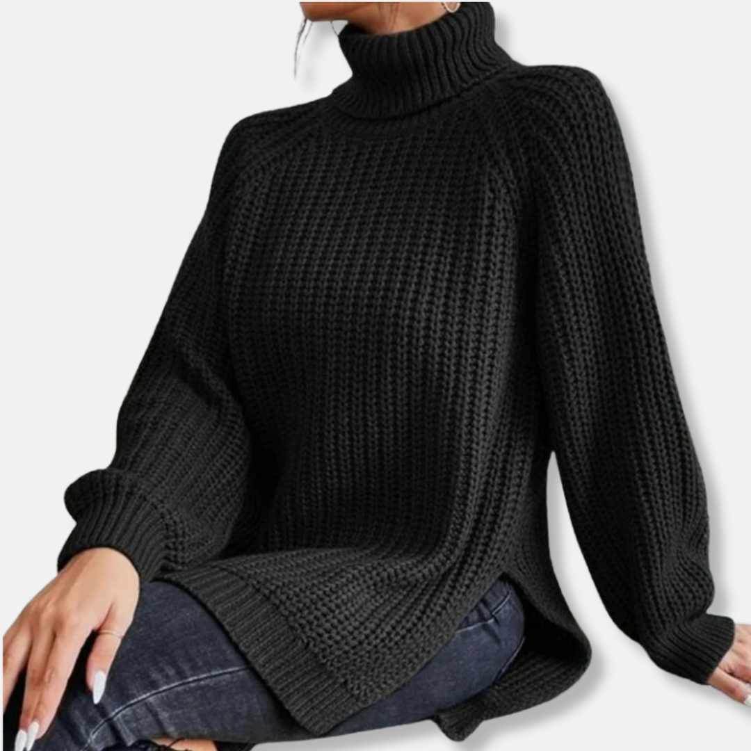 Jessica Wool Ribbed Turtleneck Sweater | Puff Shoulder Sweater