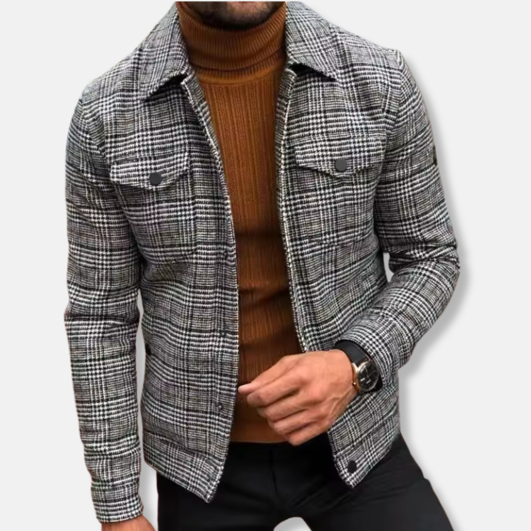 Men's jacket – Slim fit – Checked pattern – Classic collar – Lightweight breathable fabric