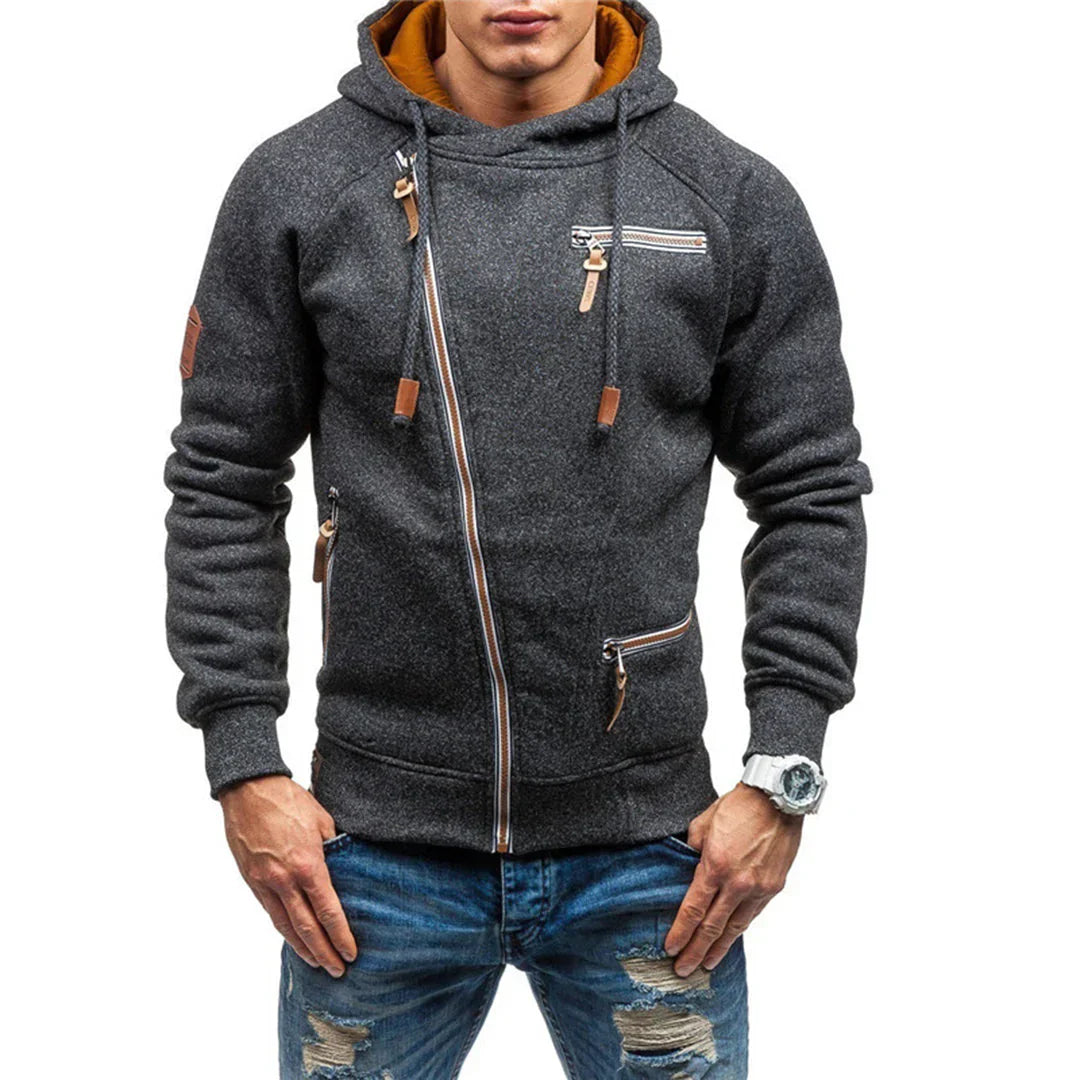 Men's Hoodie - Fleece - Regular Fit - Raglan Sleeves - Zipped Pockets