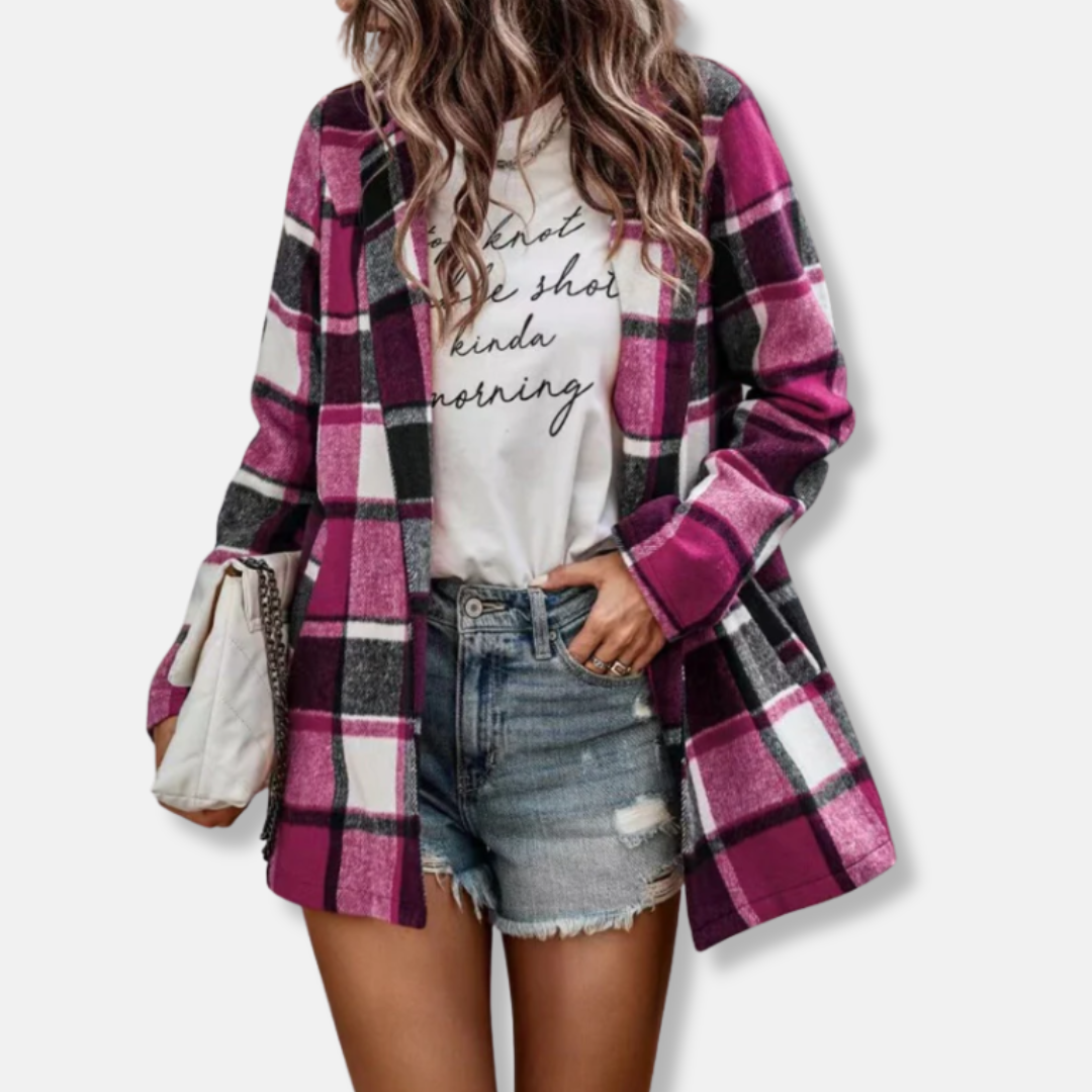 Amelia Wool Oversized Coat | Plaid Open Front Coat