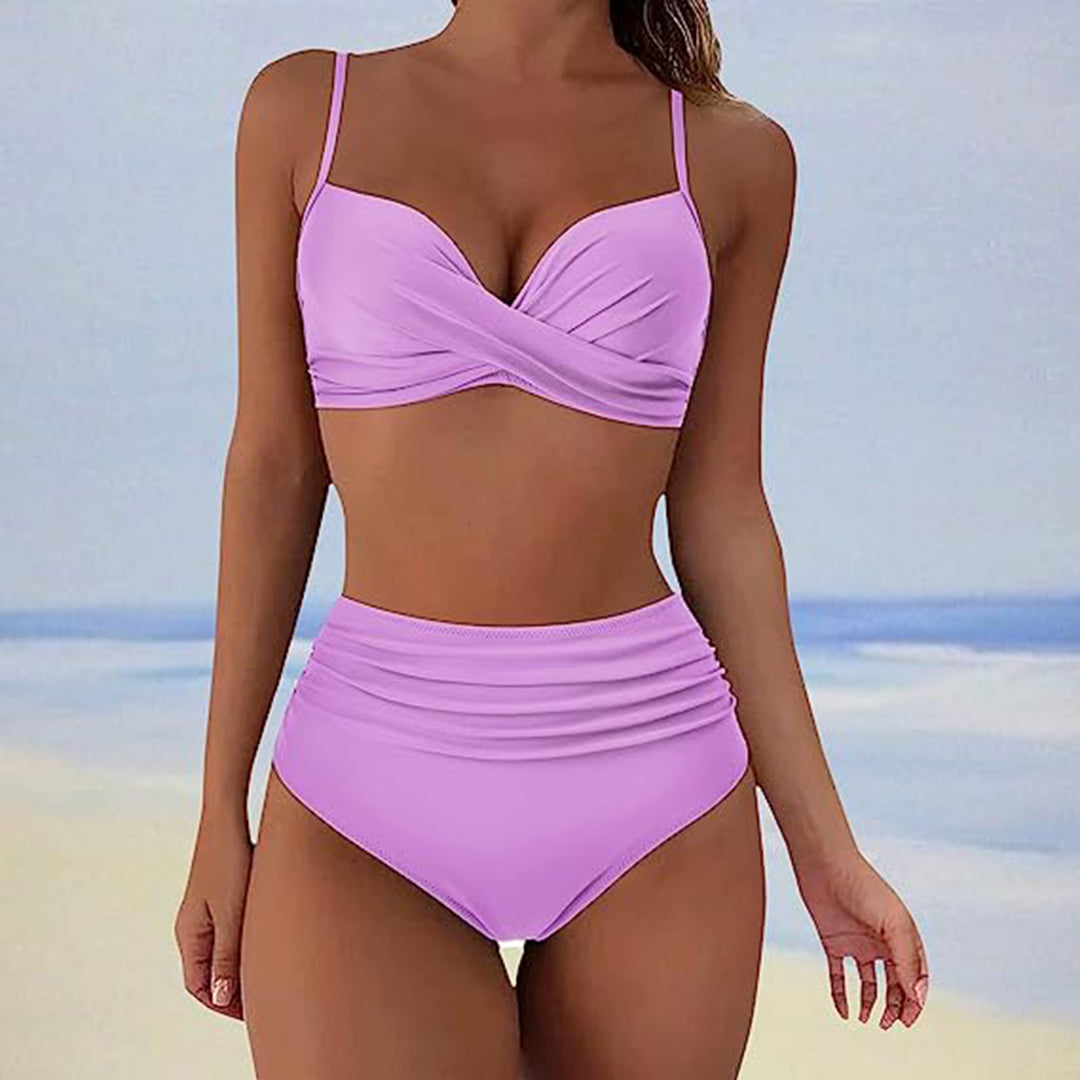 Bikini femme – Taille haute – Bonnets rembourrés – Croisé devant – Bretelles réglables – Tissu respirant