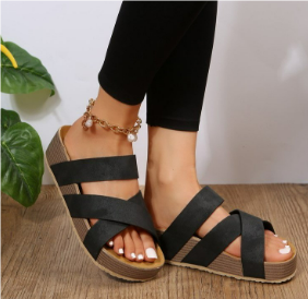 Women's sandals – Platform sole – Braided snakeskin-effect straps – Long-lasting comfort