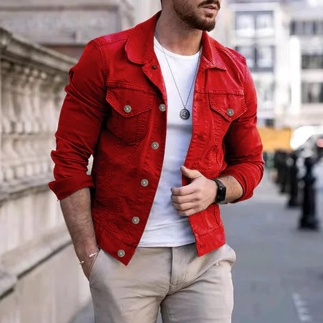 Casual men's jacket – Slim fit – Breathable fabric – Classic button closure – Chest pockets