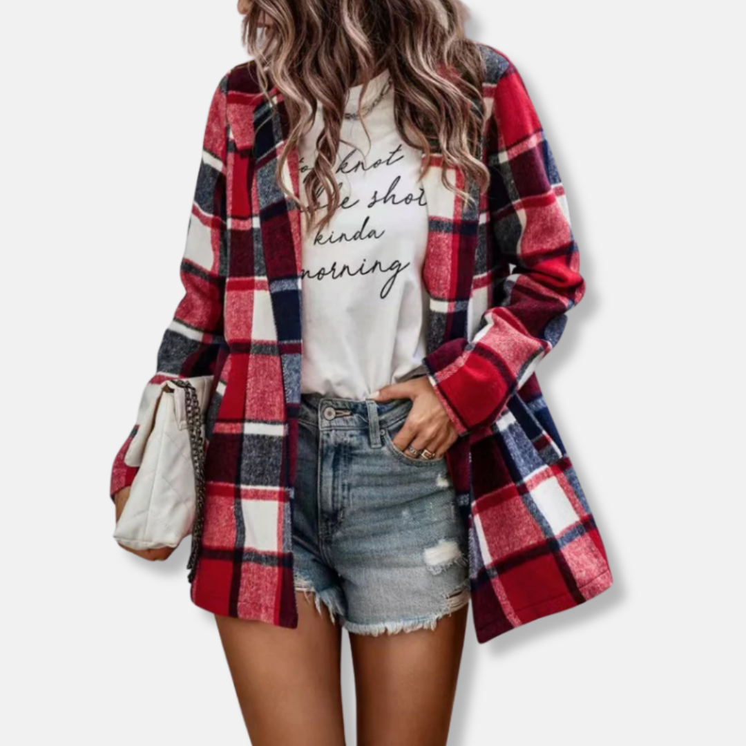 Amelia Wool Oversized Coat | Plaid Open Front Coat