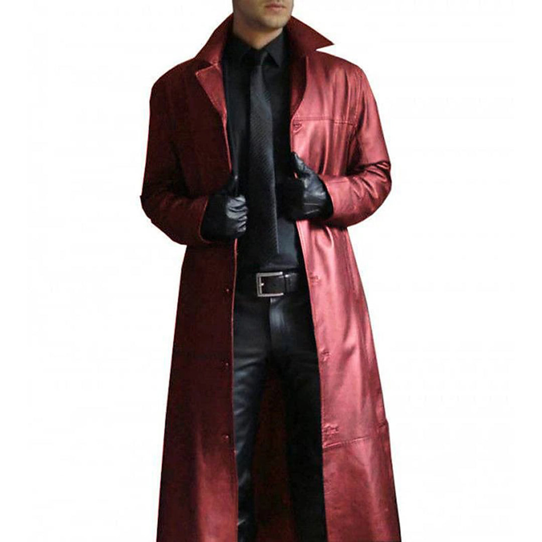 Manteau long homme – Coupe cintrée – Toucher cuir lisse – Col large habillé