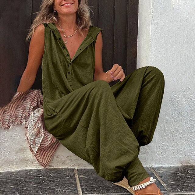 Women's Jumpsuit – Relaxed Fit – Sleeveless – Wide Legs – Breathable Fabric