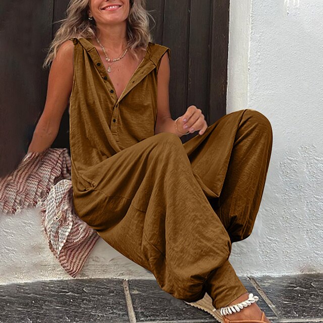 Women's Jumpsuit – Relaxed Fit – Sleeveless – Wide Legs – Breathable Fabric