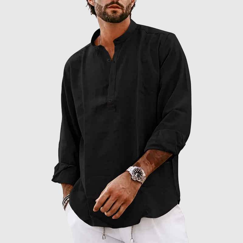 Men's Henley shirt – Relaxed fit – Breathable fabric – Long sleeves – Mandarin collar