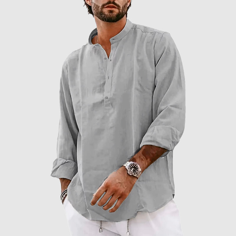 Men's Henley shirt – Relaxed fit – Breathable fabric – Long sleeves – Mandarin collar