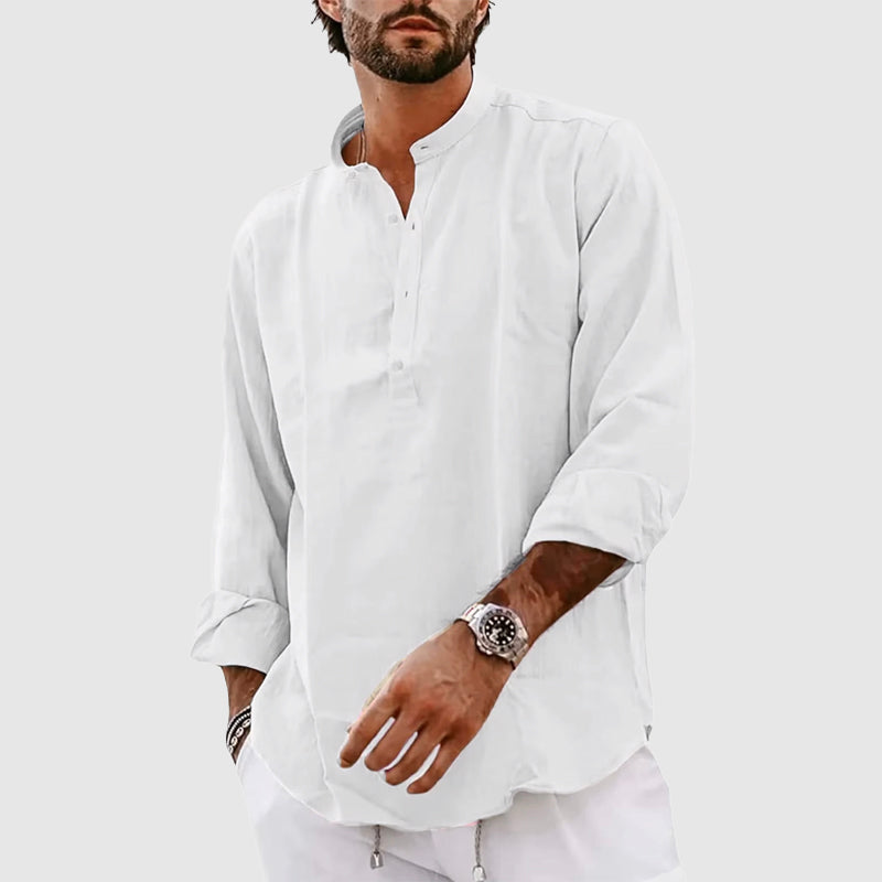Men's Henley shirt – Relaxed fit – Breathable fabric – Long sleeves – Mandarin collar