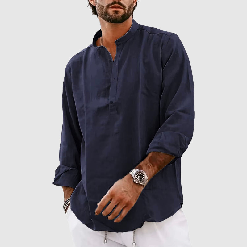 Men's Henley shirt – Relaxed fit – Breathable fabric – Long sleeves – Mandarin collar