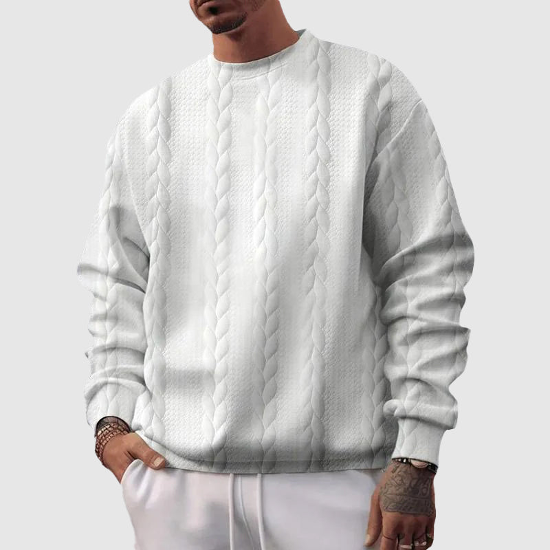 Pull homme – Maille laine – Coupe décontractée – Motif torsadé – Finitions côtelées