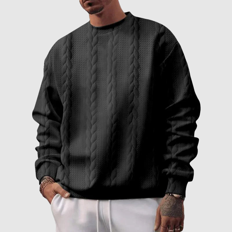 Pull homme – Maille laine – Coupe décontractée – Motif torsadé – Finitions côtelées