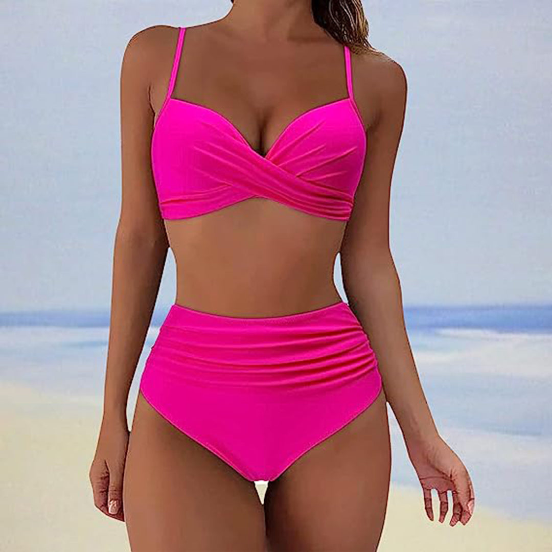 Bikini femme – Taille haute – Bonnets rembourrés – Croisé devant – Bretelles réglables – Tissu respirant