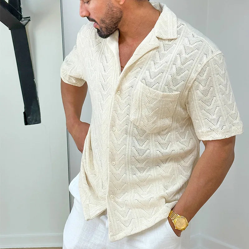Men's short-sleeve shirt – Soft knit – Relaxed fit – Casual collar