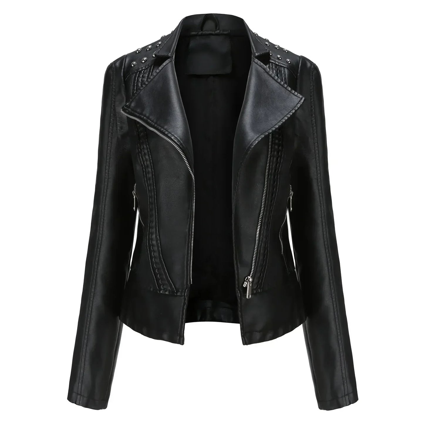 Veste tailleur femme – Coupe structurée – Détails cloutés – Fermeture zippée