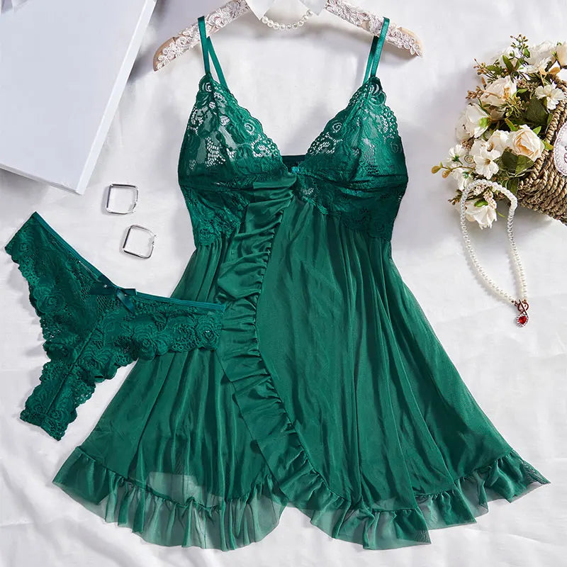 Women's lingerie – Slim set – Lace V-neck – Semi-transparent fabric