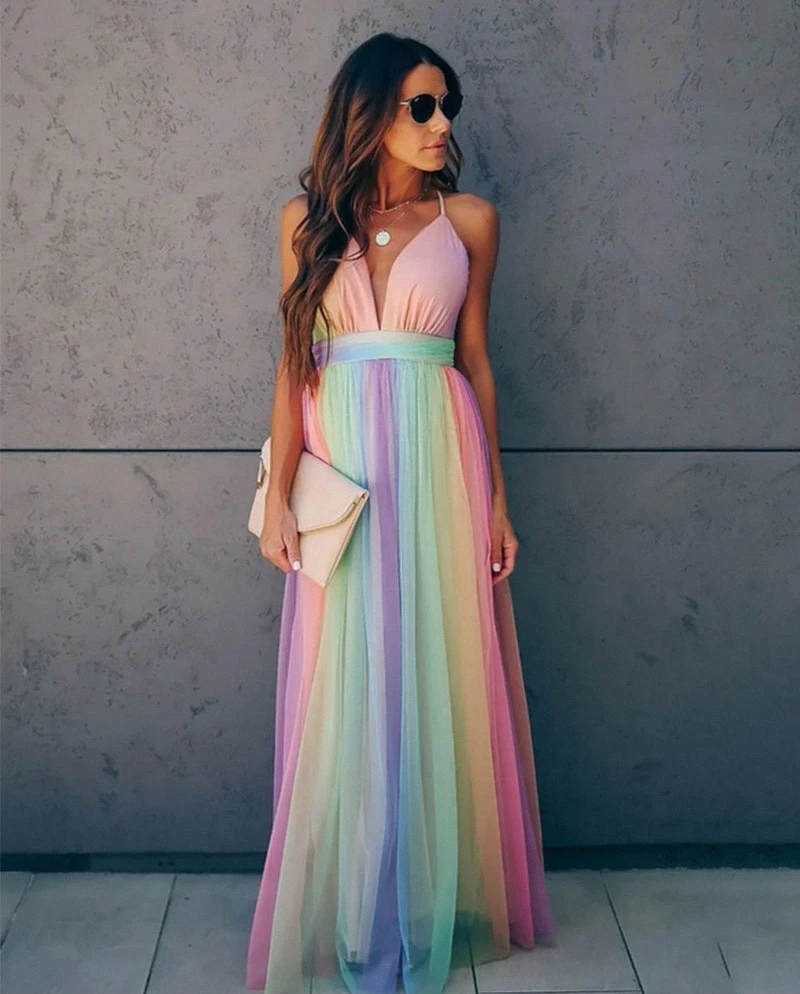 Women's long dress – Luxury fabric – Fluid cut – Elegant halter neckline
