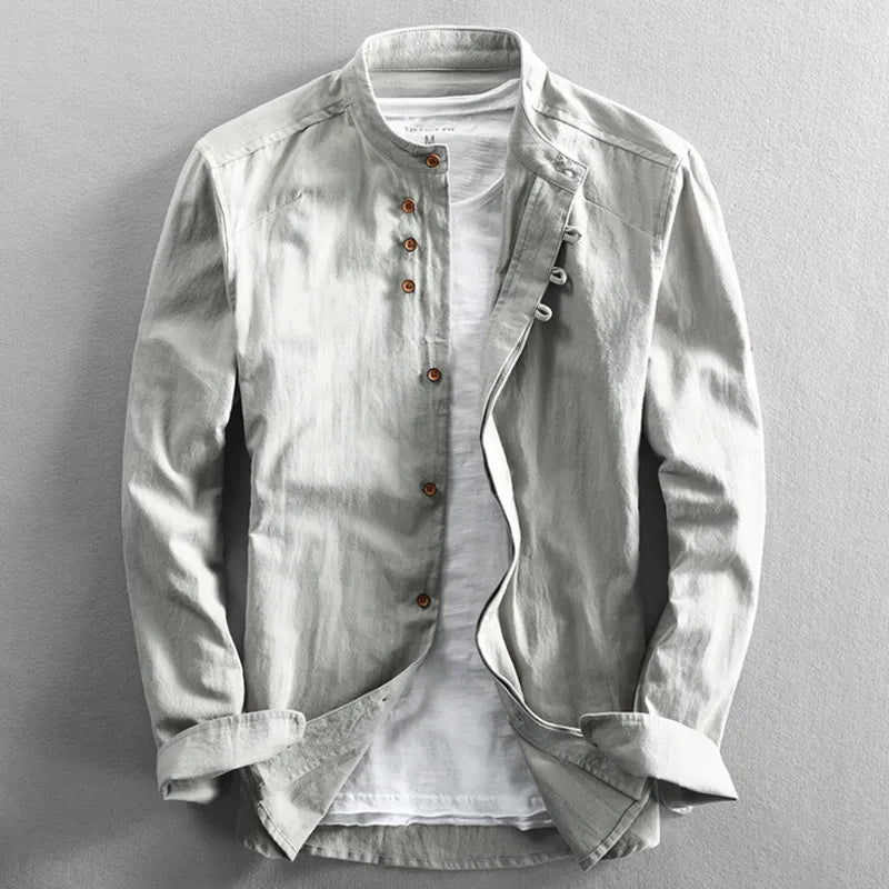 Men's slim shirt – mao collar – long sleeves – comfortable breathable fabric
