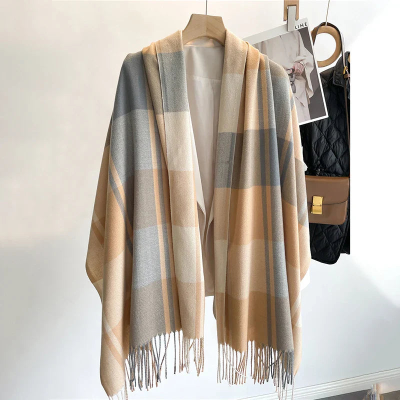 Chiara Oversized Scarf | Check Fringed Scarf
