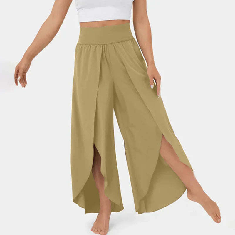 Wide women's trousers – High waist – Loose fit – Side slits