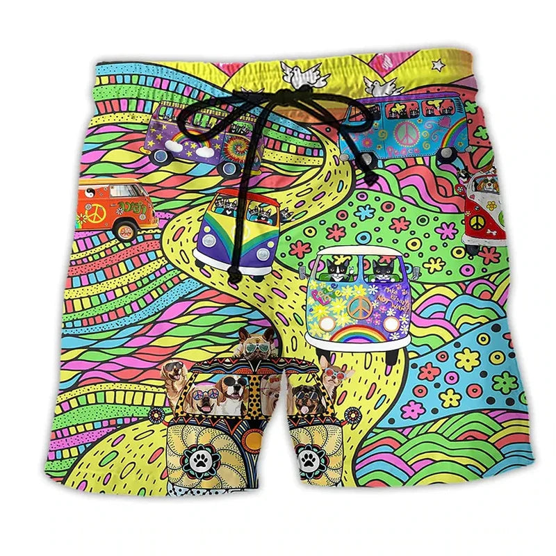 Men's swim shorts – Straight cut – Quick-drying – Boho print – Adjustable waist