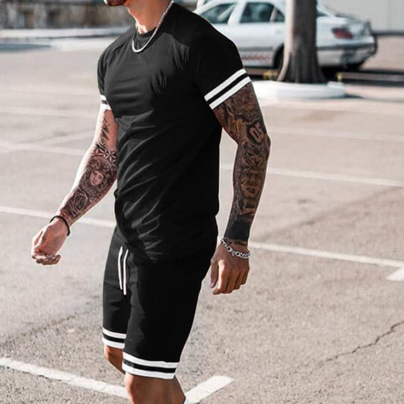 Men's sports set – Slim fit – Breathable stretch fabric – T-shirt and shorts
