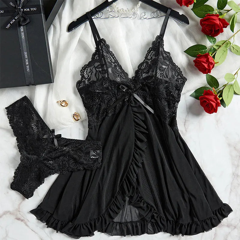 Women's lingerie – Slim set – Lace V-neck – Semi-transparent fabric