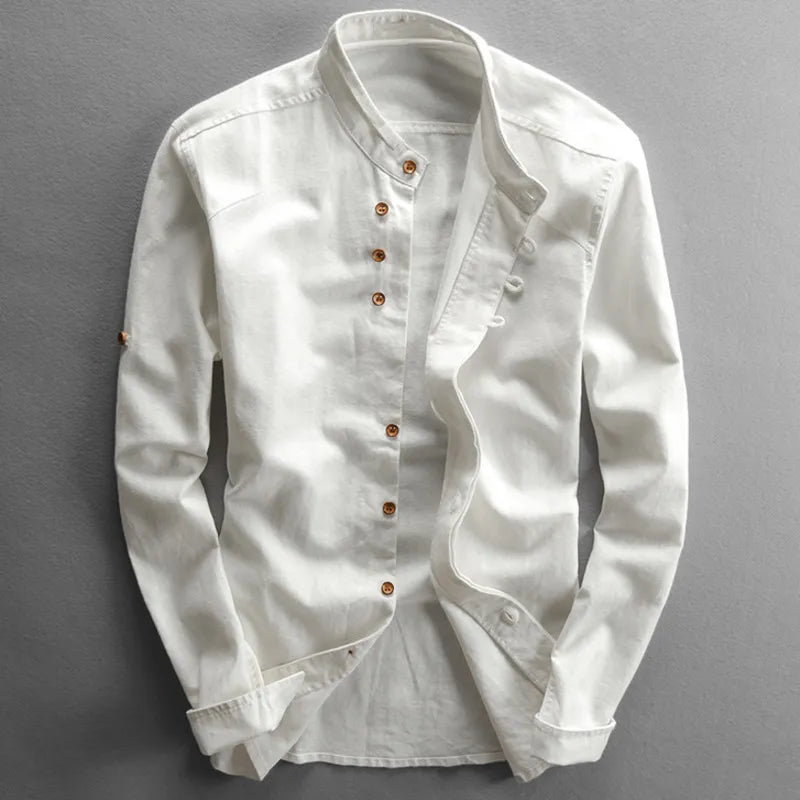 Men's slim shirt – mao collar – long sleeves – comfortable breathable fabric