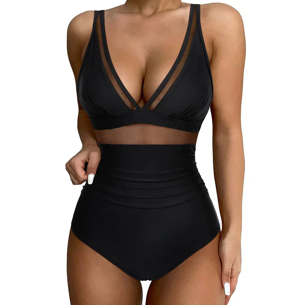 Women's one-piece swimsuit – Shaping cut – Mesh details – High-cut legs